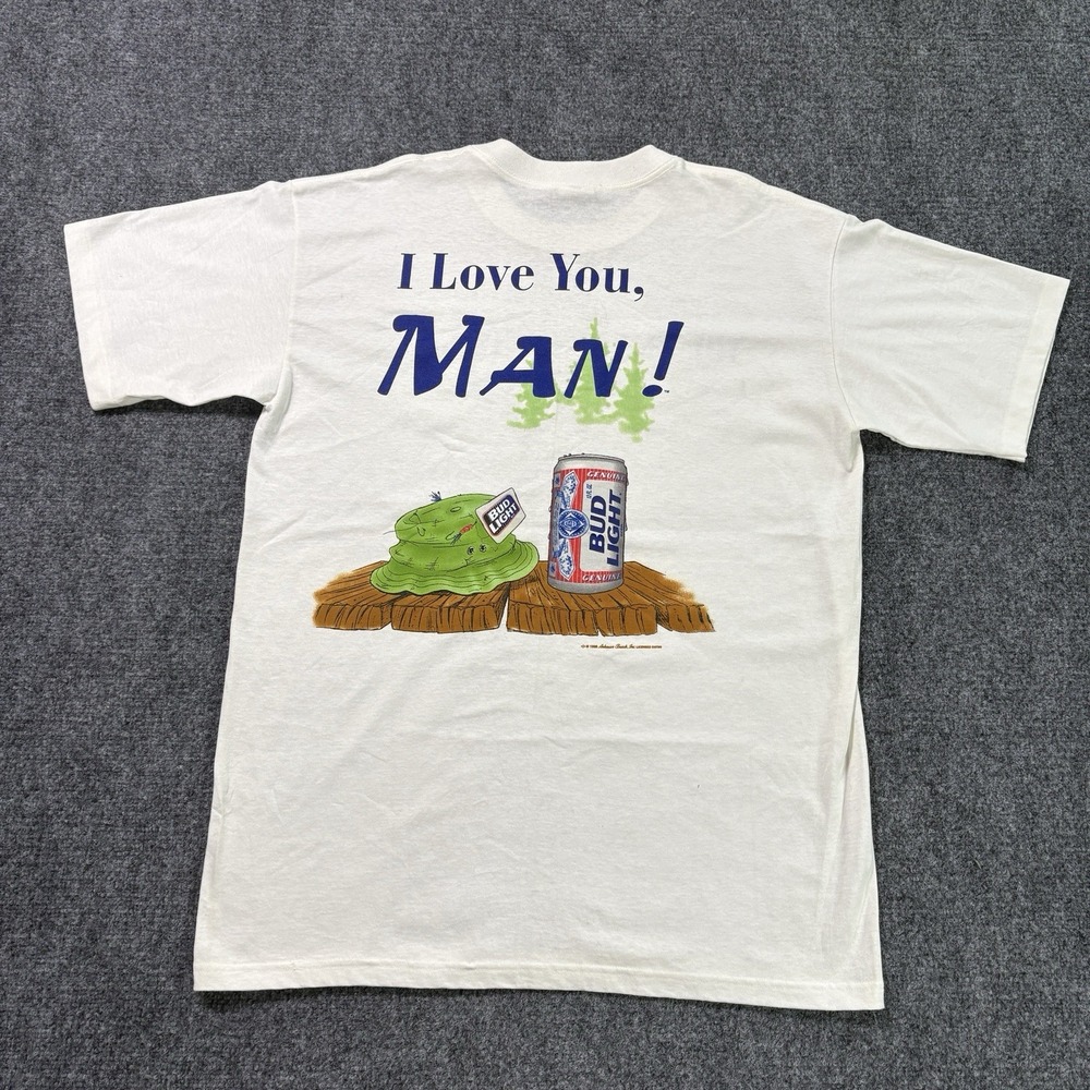 Vintage 1996 Bud Light I Love You Man T-Shirt Men's XL White Funny 90s Beer Tee